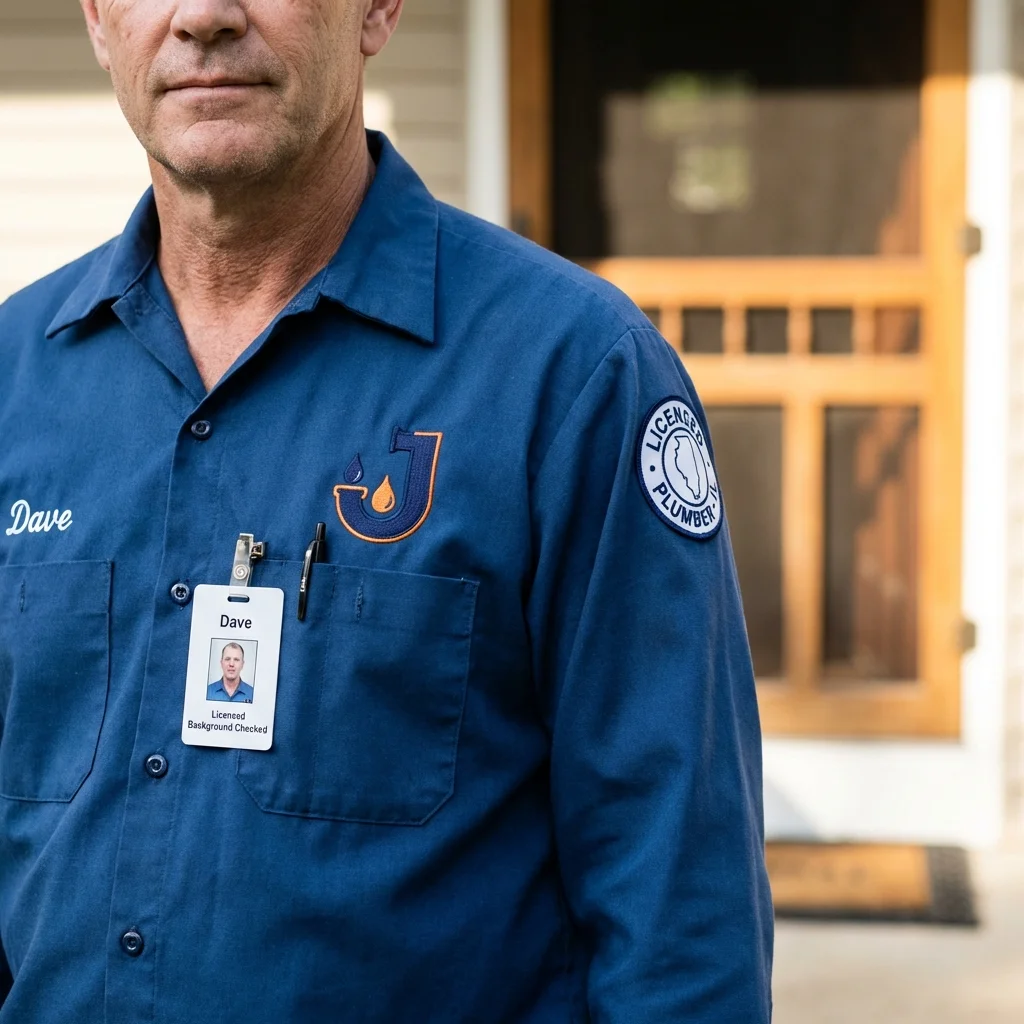 Licensed plumber showing ID badge in Stamford, TX