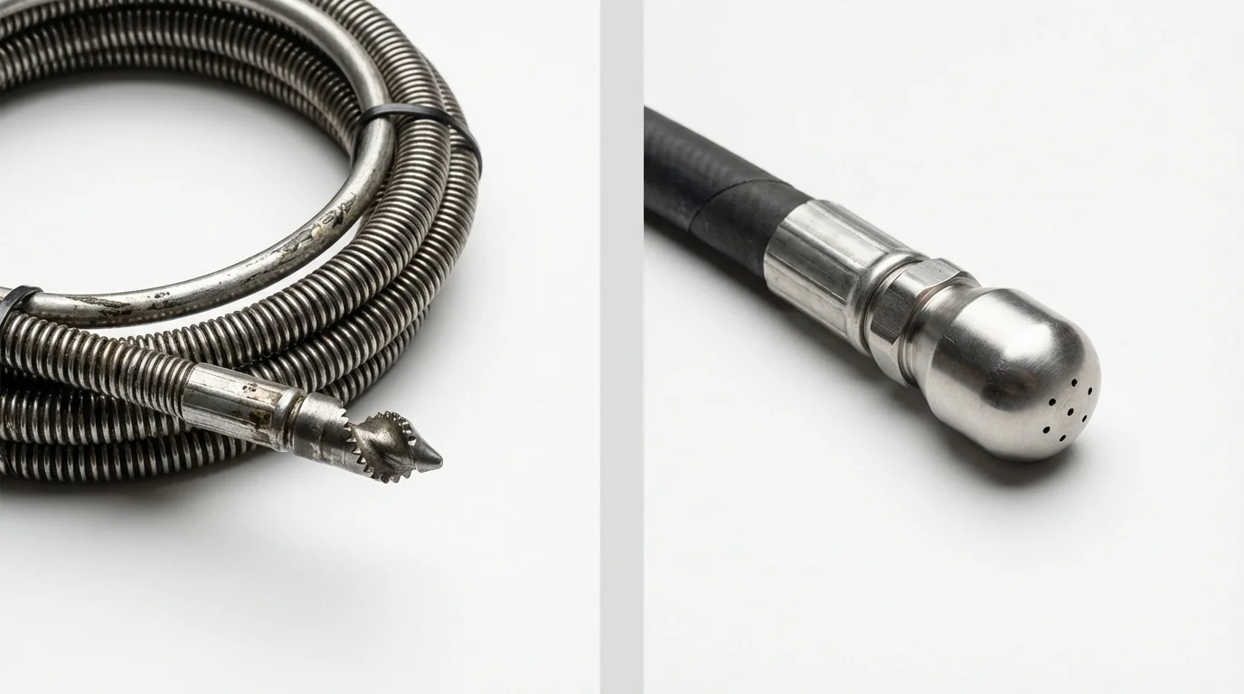 Drain snake cable and hydro jetting nozzle used for drain cleaning in Stamford, TX