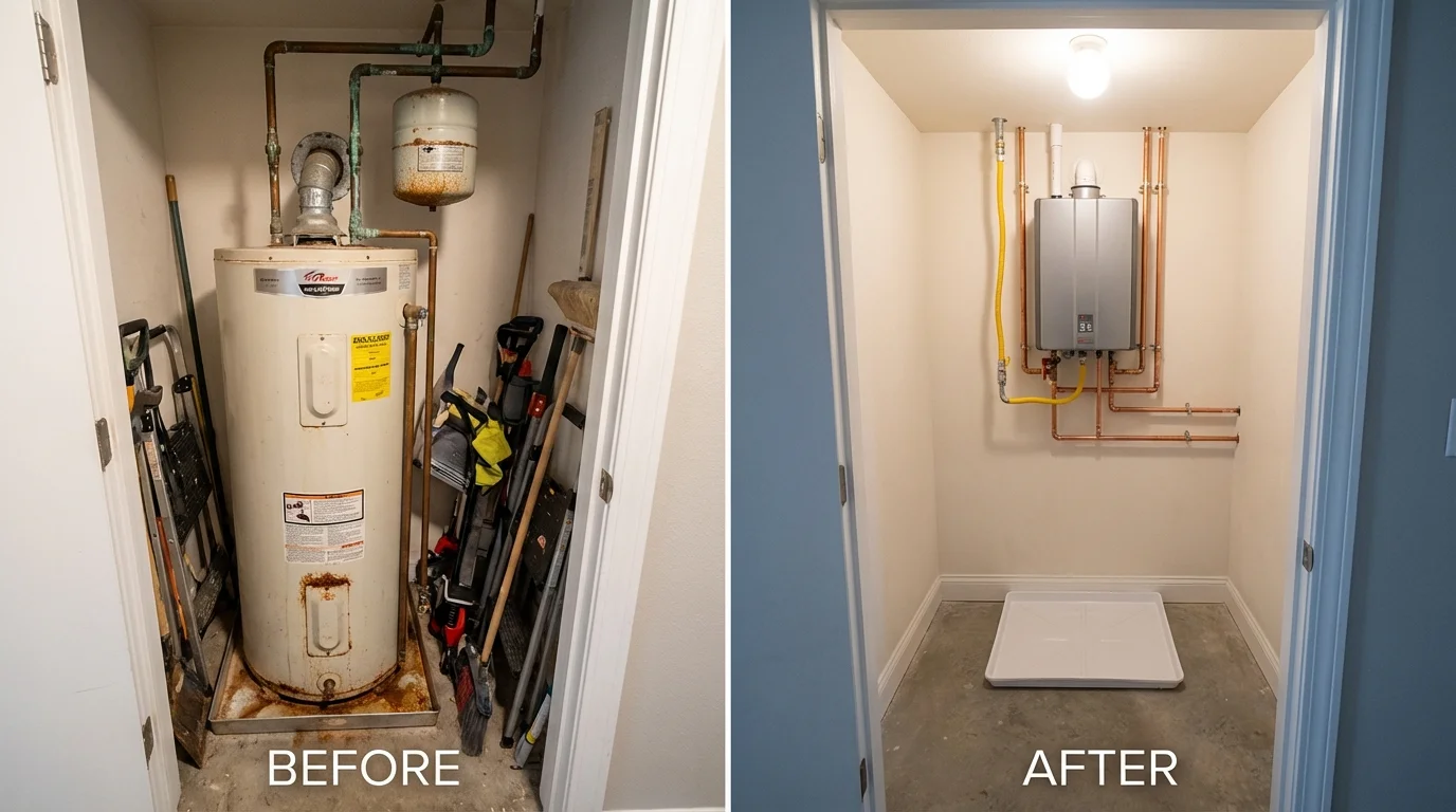 Tank water heater versus wall-mounted tankless unit comparison for Stamford, TX homeowners