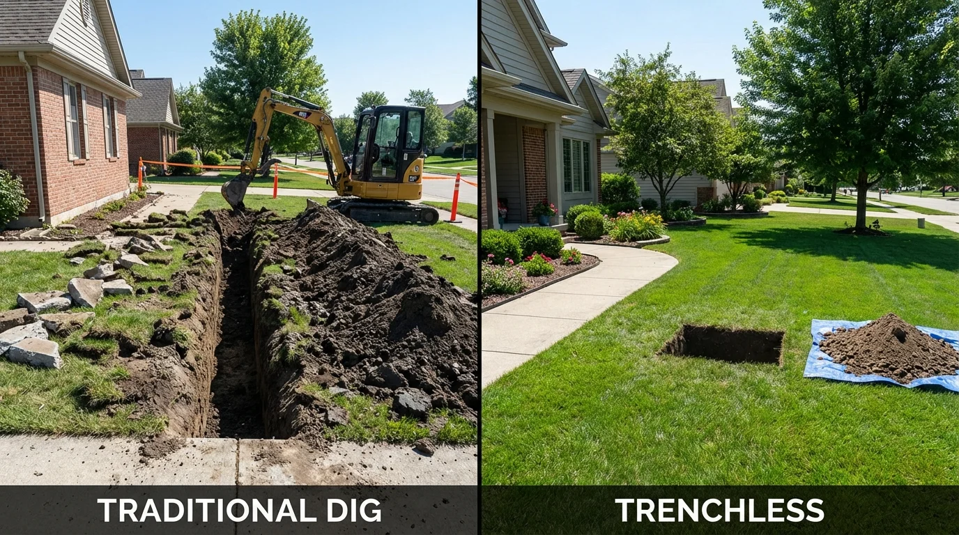 Trenchless sewer repair with minimal yard damage versus traditional excavation in Stamford, TX